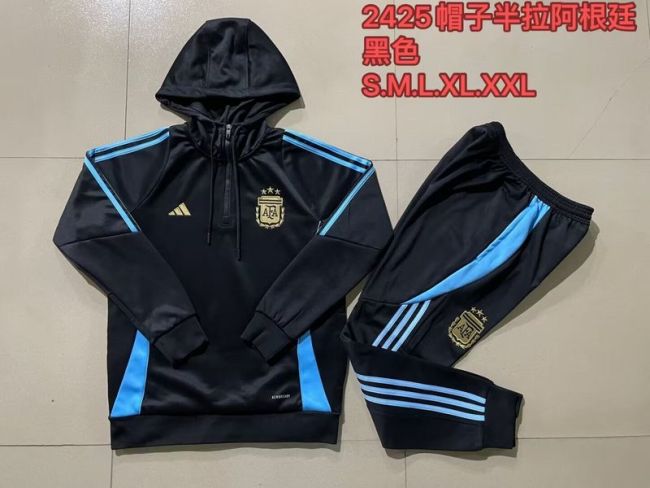 2024 Argentina Black/Blue Soccer Training Hoodie and Pants Football Tracksuit