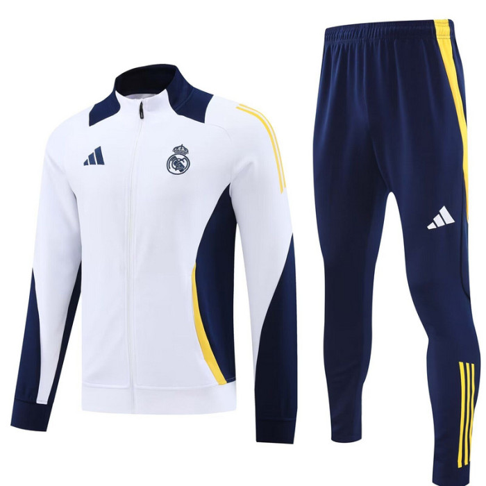 2024 Real Madrid White/Dark Blue Soccer Training Jacket Football Jacket and Pants