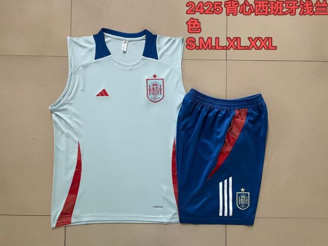Adult Uniform 2024 Spain Light Blue Soccer Training Vest and Shorts Football Set