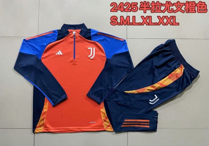 2024-2025 Juventus Orange Soccer Training Sweater and Pants Football Kit