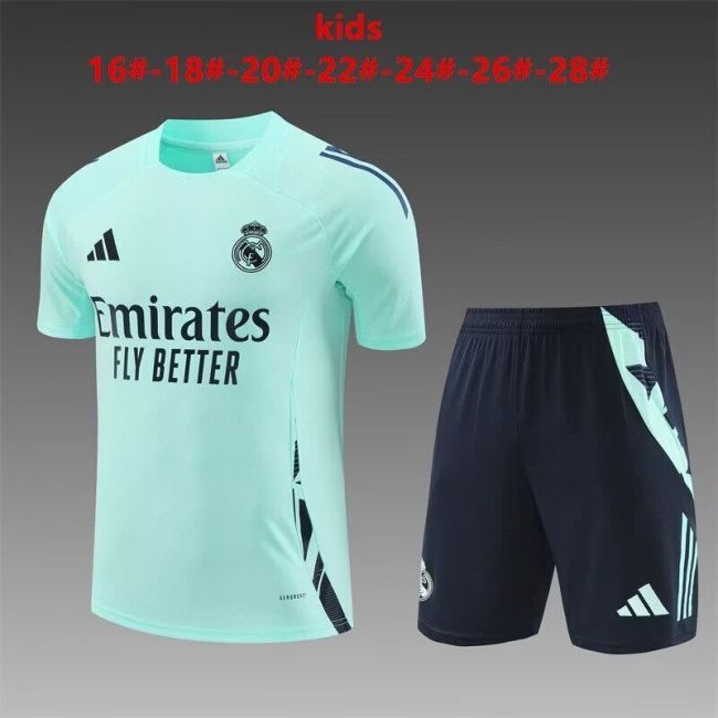 Youth 2024-2025 Real Madrid Green Soccer Training Sweater and Pants Child Football Kit