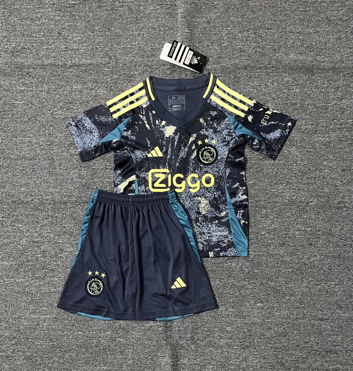 Youth Uniform Kids Kit 2024-2025 Ajax Away Blue Soccer Jersey Shorts Child Football Set