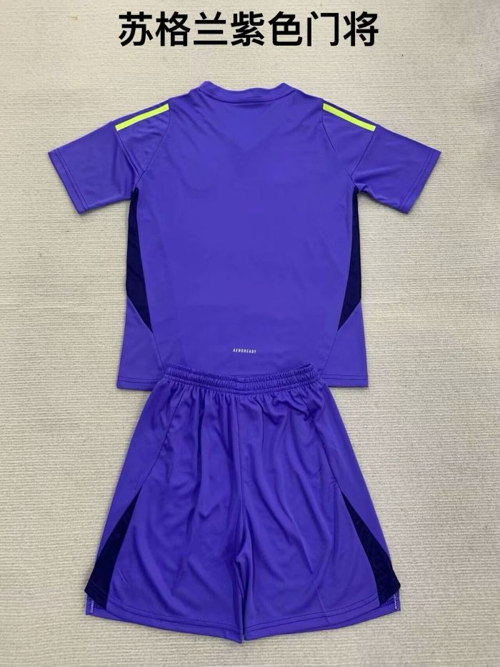 Youth Uniform Kids Kit Scotland 2024 Purple Goalkeeper Soccer Jersey Shorts Child Football Set