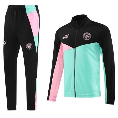 2024 Manchester City Black/Green/Pink Soccer Training Jacket Football Jacket and Pants