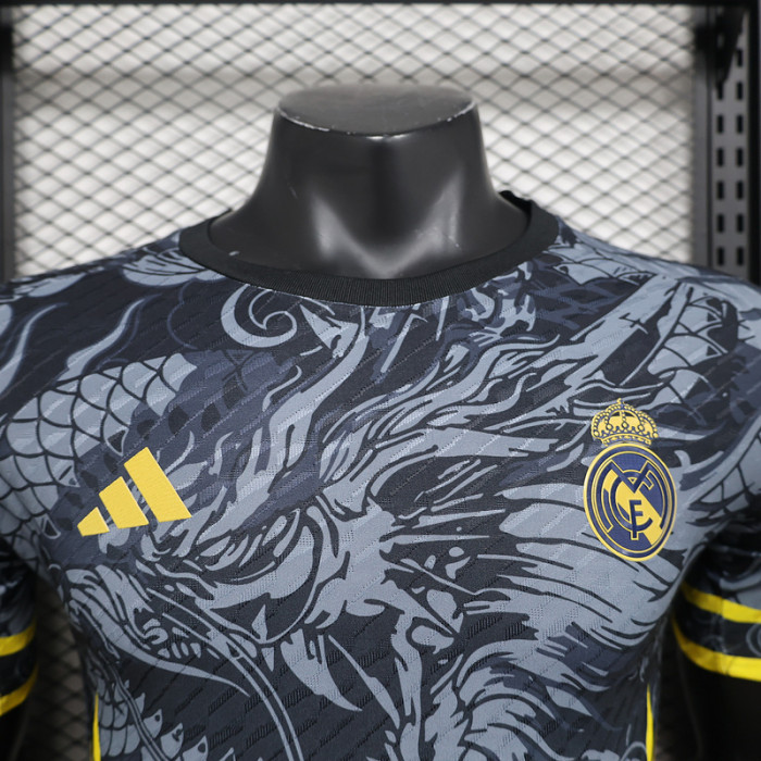 Player Version 2024-2025 Real Madrid Black/Yellow Dragon Special Edition Soccer Jersey