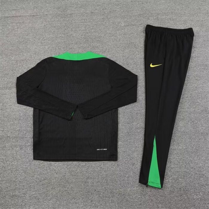 2024 Brazil Black/Green Soccer Training Sweater and Pants Brasil Football Kit