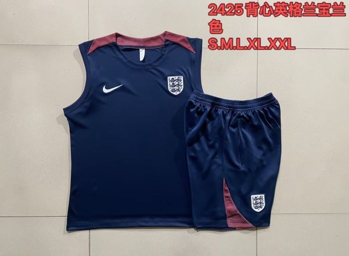 Adult Uniform 2024 England Dark Blue Soccer Training Vest and Shorts Football Set
