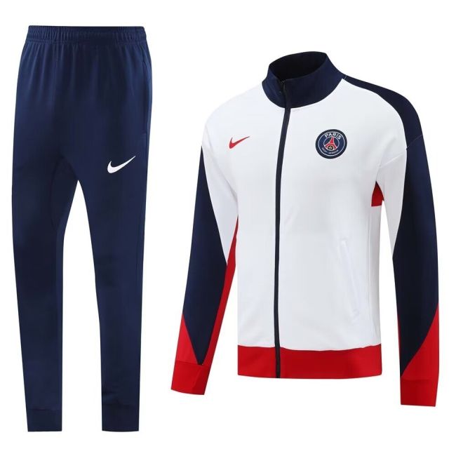 2024-2025 PSG White/Red/Dark Blue Soccer Training Jacket Football Paris Jacket and Pants