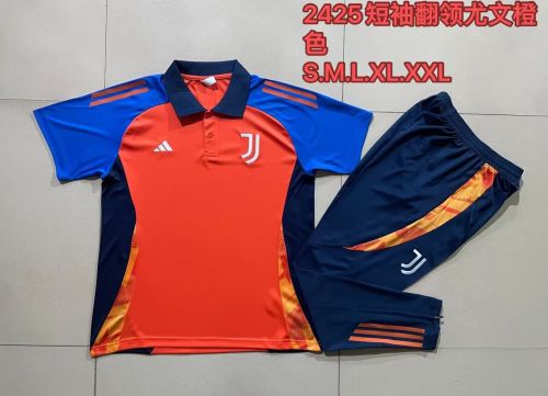 Adult Uniform 2024-2025 Juventus Orange/Blue Soccer Polo and Pants Football Set