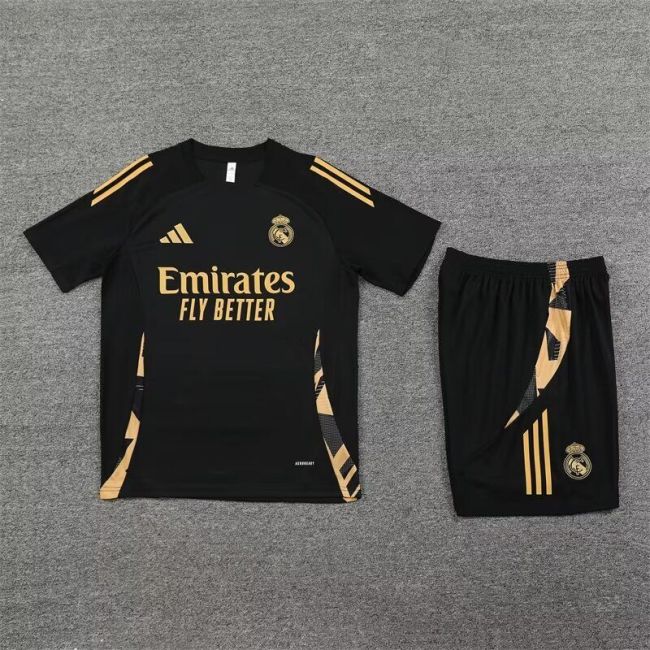 Adult Uniform 2024-2025 Real Madrid Black/Gold Soccer Training Jersey and Shorts Football Kits