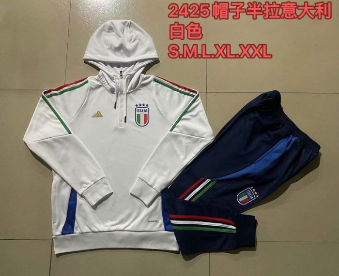 2024 Italy White Soccer Training Hoodie and Pants Football Tracksuit