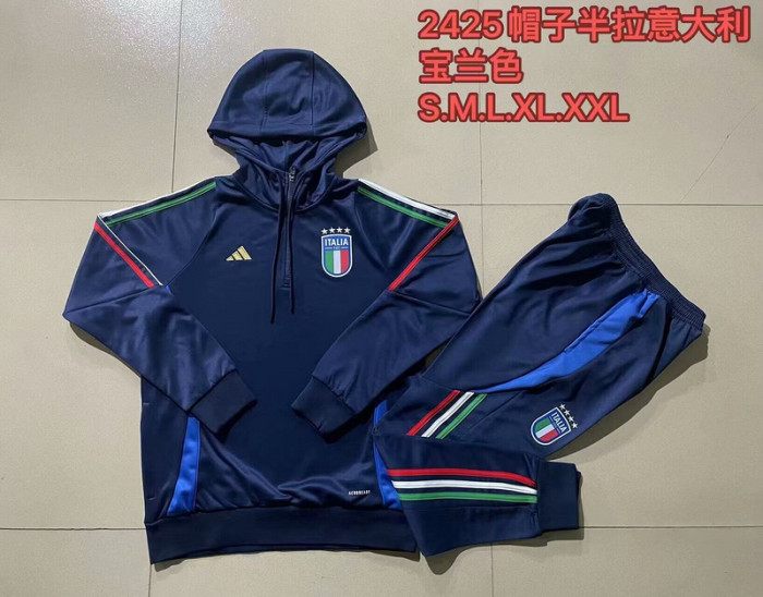 2024 Italy Dark Blue Soccer Training Hoodie and Pants Football Tracksuit