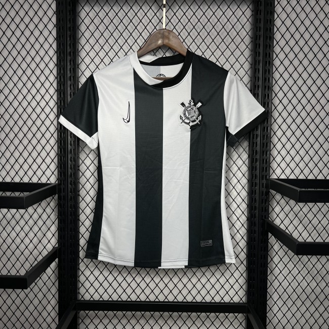 Women 2024-2025 Corinthians Third Away Black/White Soccer Jersey Girl Football Shirt