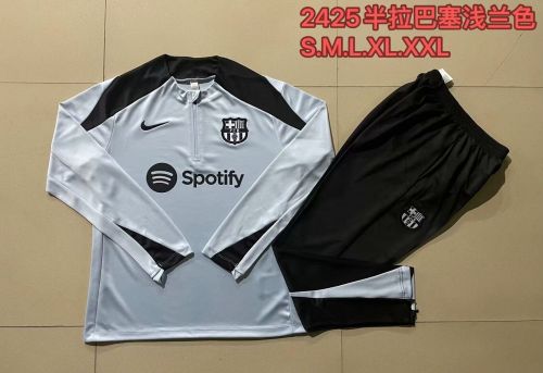 2024-2025 Barcelona Grey/Black Soccer Training Sweater and Pants Football Kit