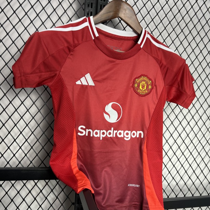 Youth Uniform Kids Kit 2024-2025 Manchester United Home Soccer Jersey Shorts Child Football Set