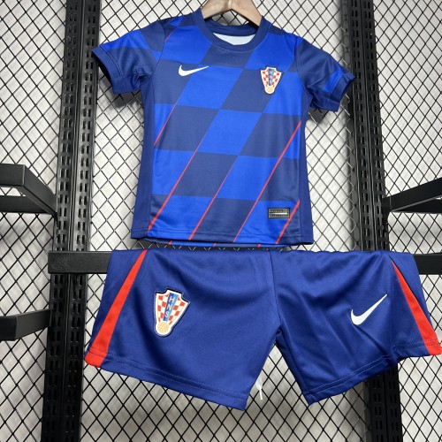 Youth Uniform Kids Kit Croatia 2024 Away Soccer Jersey Shorts Child Football Set