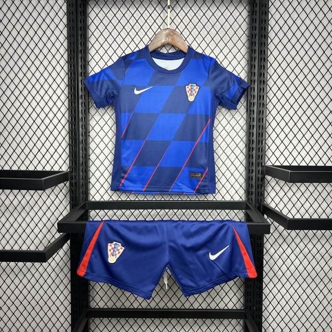 Youth Uniform Kids Kit Croatia 2024 Away Soccer Jersey Shorts Child Football Set