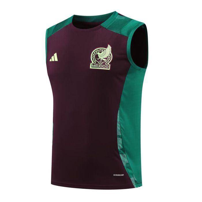 Fan Version Mexico 2024 Dark Red/Green Soccer Training Vest Adulto Camiseta de Futbol