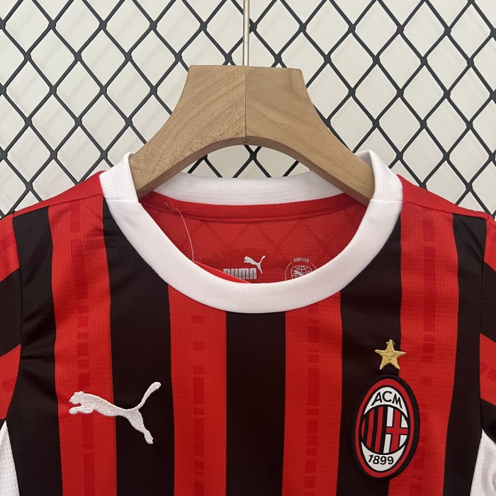 Youth Uniform Kids Kit 2024-2025 AC Milan Home Soccer Jersey Shorts Child Football Set