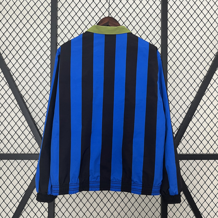 2024-2025 Inter Milan Blue/Black/Green Trench Coat Soccer Reversible Windbreaker Jacket Football Jacket