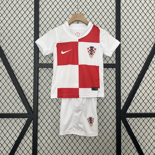 Youth Uniform Kids Kit Croatia 2024 Home Soccer Jersey Shorts Child Football Set