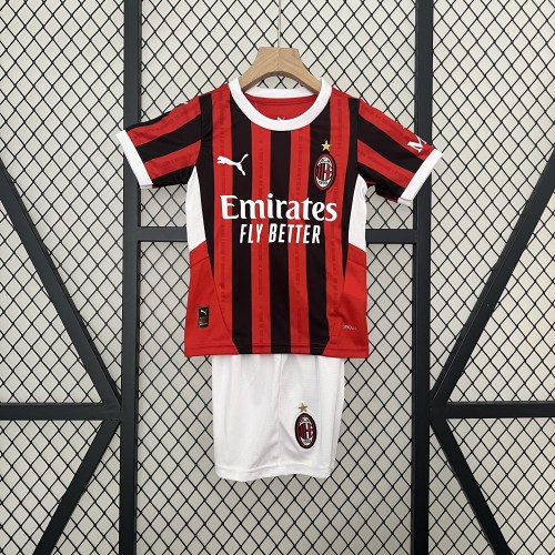Youth Uniform Kids Kit 2024-2025 AC Milan Home Soccer Jersey Shorts Child Football Set
