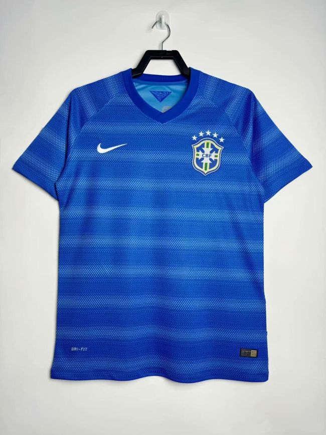 Retro Jersey 2014 Brazil Away Blue Soccer Jersey Vintage Brasil Camisetas de Futbol