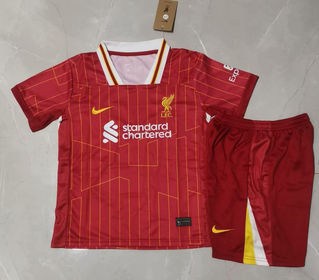 Youth Uniform Kids Kit Liverpool 2024-2025 Home Soccer Jersey Shorts Child Football Set
