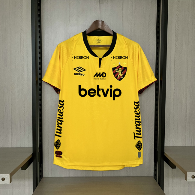 with All Sponor Logos Fan Version 2024-2025 Recife Away Yellow Soccer Jersey Football Shirt