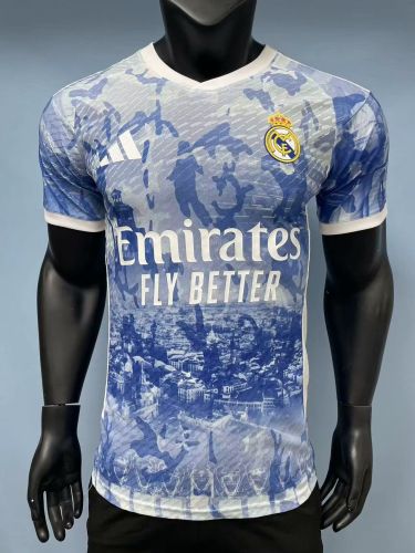 Player Version 2024-2025 Real Madrid Blue/White Soccer Training Jersey Football Pre-match Top