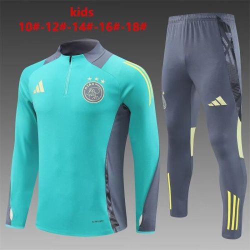 Youth 2024-2025 Ajax Green/Grey Soccer Training Sweater and Pants Child Football Kit