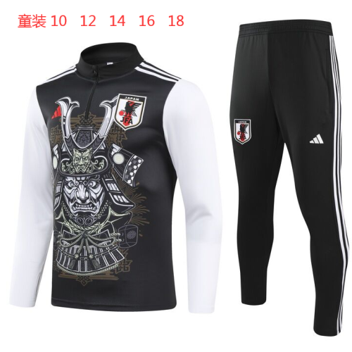 Youth 2024 Italy Black/White Soccer Training Sweater and Pants Child Football Kit