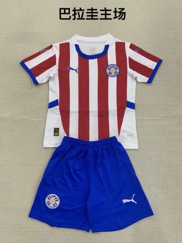Youth Uniform Kids Kit Paraguay 2024 Home Soccer Jersey Shorts Child Football Set