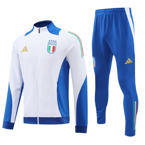 2024 Italy White/Blue Soccer Training Jacket Football Jacket and Pants