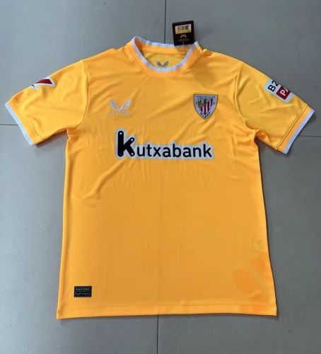 with LALIGA Patch Fan Version 2024-2025 Athletic Bilbao Away Yellow Soccer Jersey Football Shirt