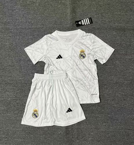 Youth Uniform Kids Kit 2024-2025 Real Madrid White/Grey Soccer Training Jersey Shorts Child Football Pre-match Set
