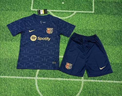 Youth Uniform Kids Kit 2024-2025 Barcelona 125th Version Soccer Jersey Shorts Child Football Set