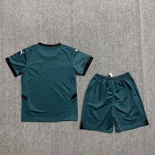 Youth Uniform Kids Kit Lens 2024-2025 Away Dark Green Soccer Jersey Shorts Child Football Set