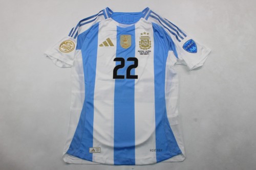 with new Front Patch+Front Lettering Player Version Argentina 2024 L.MARTINEZ 22 Final Home Home Soccer Jersey Blue Football Shirt