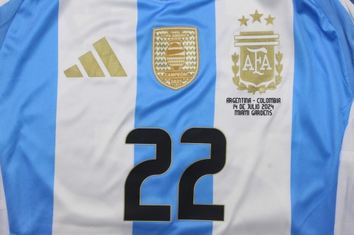 with new Front Patch+Front Lettering Player Version Argentina 2024 Final Home Home Soccer Jersey Blue Football Shirt