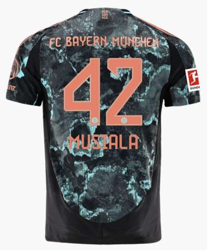 with Bundesliga Patch Player Version 2024-2025 Bayern Munich MUSIALA 42 Away Dark Green Soccer Jersey Bayern Munchen Football Shirt