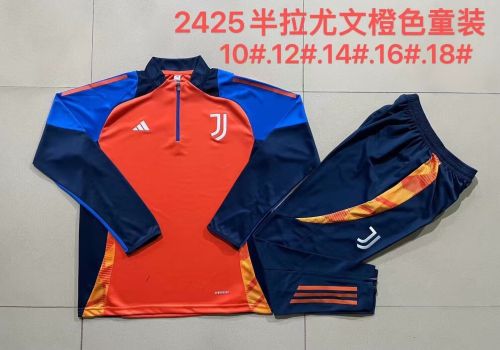 Youth 2024-2025 Juventus Orange Soccer Training Sweater and Pants Child Football Kit