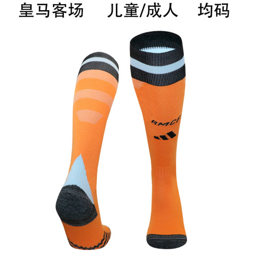 Youth/Adult 2024-2025 Real Madrid Away Orange Soccer Socks Football Socks