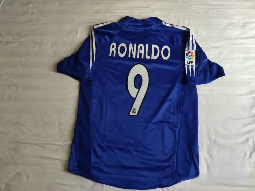 with LFP Patch Retro Jersey 2004-2005 Real Madrid RONALDO 9 Third Away Dark Blue Soccer Jersey Vintage Football Shirt