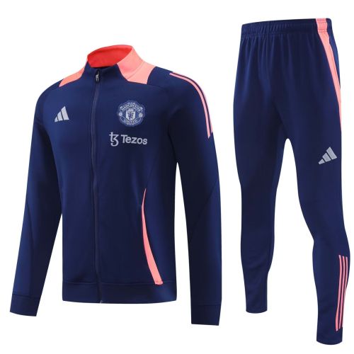 2024-2025 Manchester United Dark Blue/Pink Soccer Training Jacket and Pants