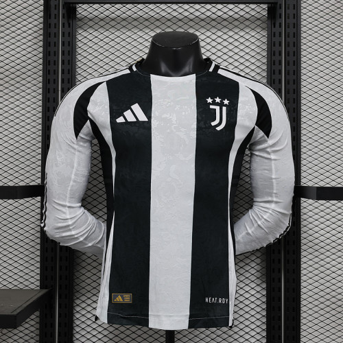 Long Sleeve Maillot Juve Shirt Player Version 2024-2025 Juventus Home Soccer Jersey Football Shirt