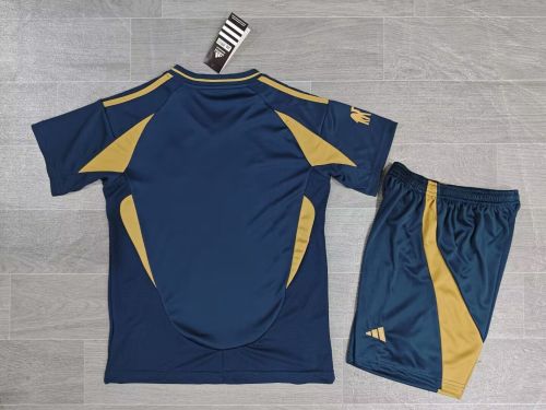 Youth Uniform Kids Kit Al Nassr 2024-2025 Away Dark Blue Soccer Jersey Shorts Child Football Set