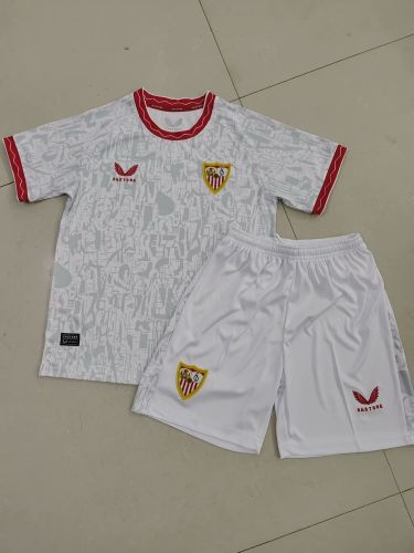 Youth Uniform Kids Kit Sevilla 2024-2025 Home Soccer Jersey Shorts Child Football Set