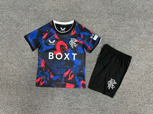 Youth Uniform Kids Kit 2024-2025 Rangers Third Away Soccer Jersey Shorts Child Football Set