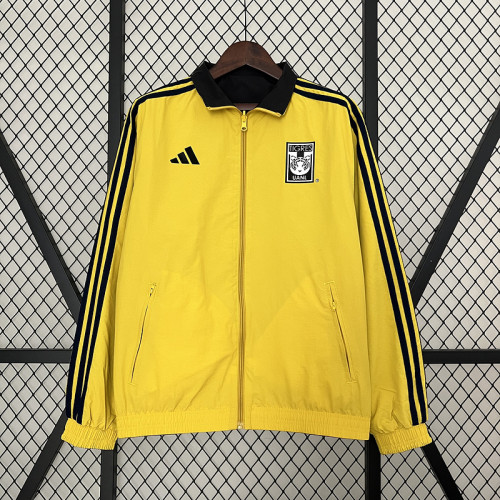 2024-2025 Tigres Yellow/Red Trench Coat Soccer Reversible Windbreaker Jacket Football Jacket